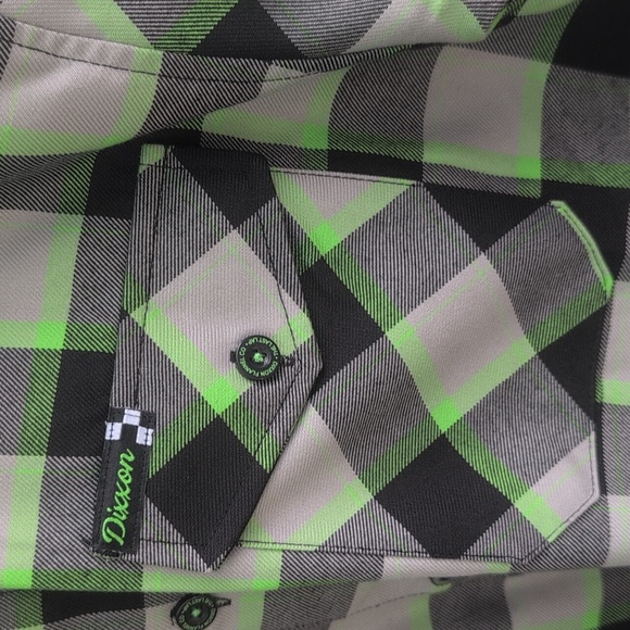 NWT DIXXON Men's Black, Gray and Green Checkered Flannel Shirt - Picture 3 of 11